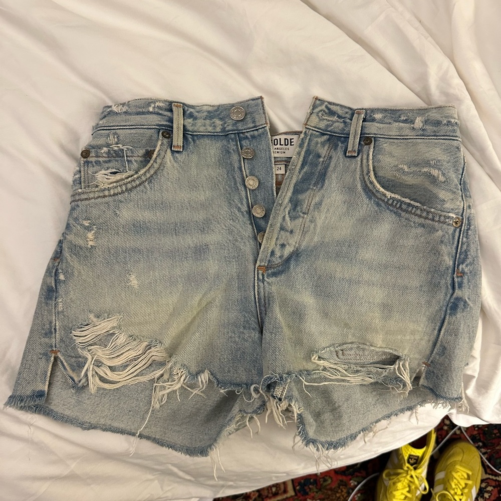 Agolde Women's Distressed Denim Shorts - Blue